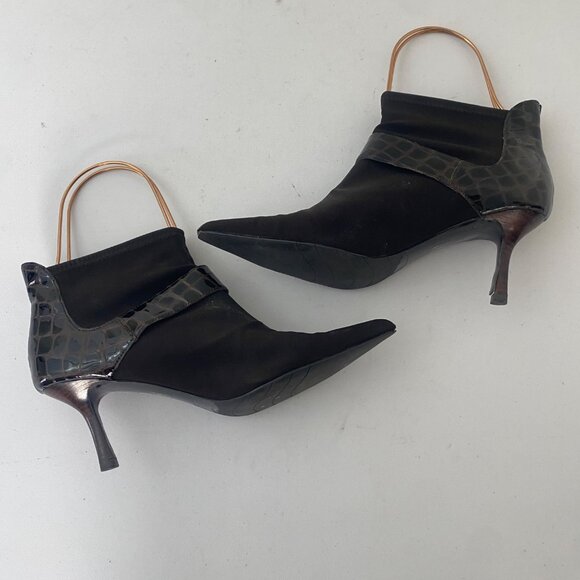 A. Marinelli Ankle Boots Shoes Pointed Toe Brown Crocodile - Picture 4 of 11